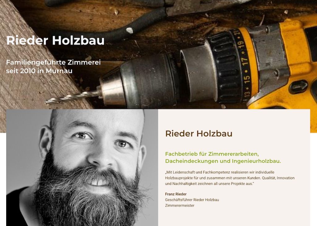 Screenshot Startseite der Demo-Seite "Branchenlösung Handwerk" - Zimmerei / Holzbau